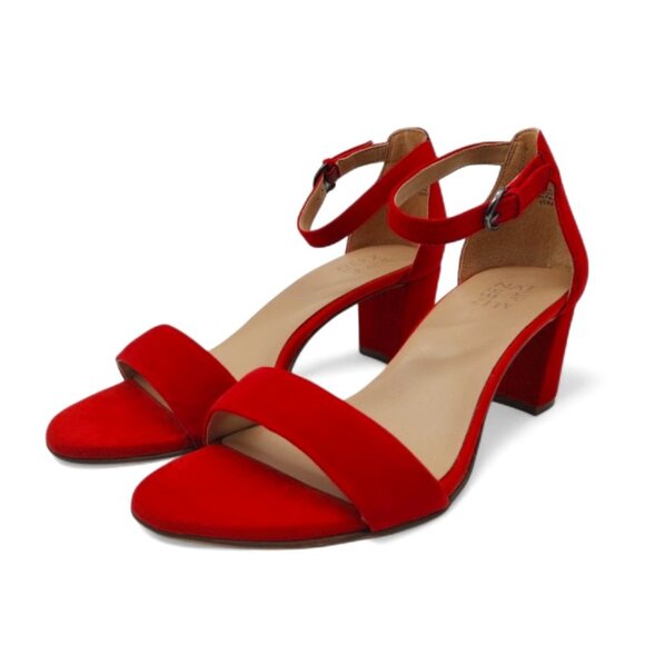 Naturalizer Women's Size 9 W Red Vera Suede Block Heel Ankle Strap Dress Sandals - Picture 5 of 14
